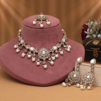 Bright White Color American Diamond Necklaces Set For Elegant Dressing Needs