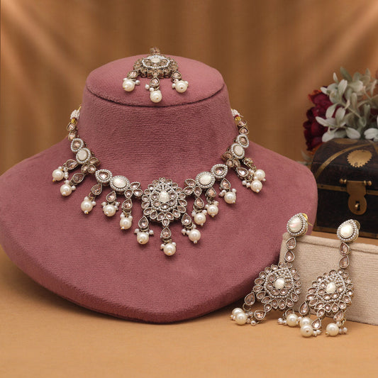 Bright White Color American Diamond Necklaces Set For Elegant Dressing Needs