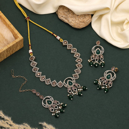Versatile Green Color American Diamond Necklaces Set For Multiple Occasions