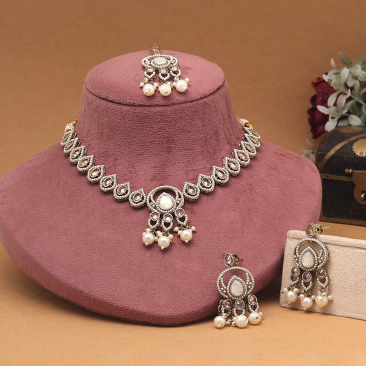 Radiant White Color American Diamond Necklaces Set With Intricate Craftsmanship