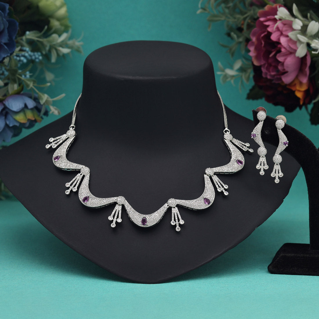Purple Color American Diamond Necklace Set (CZN901PRP)