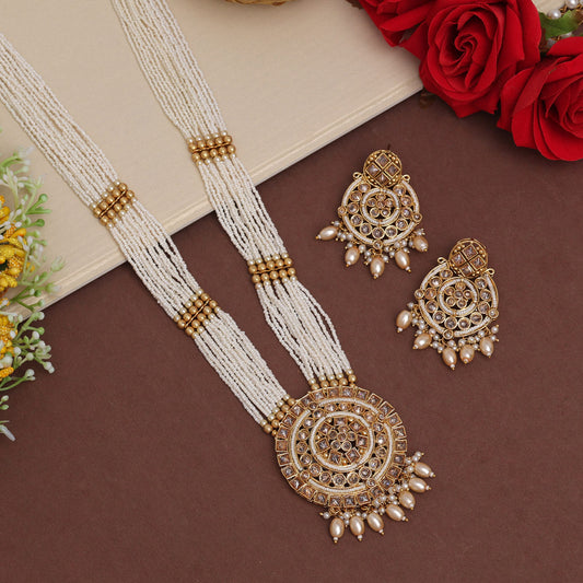 Gold Color American Diamond Long Necklace Set (CZN916GLD)