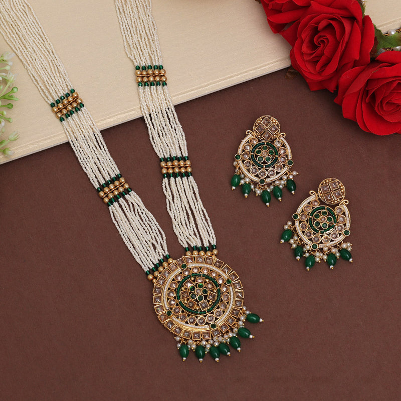 Green Color American Diamond Long Necklace Set (CZN916GRN)