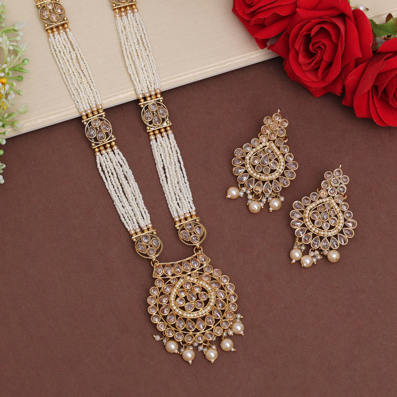 Gold Color American Diamond Long Necklace Set (CZN917GLD)