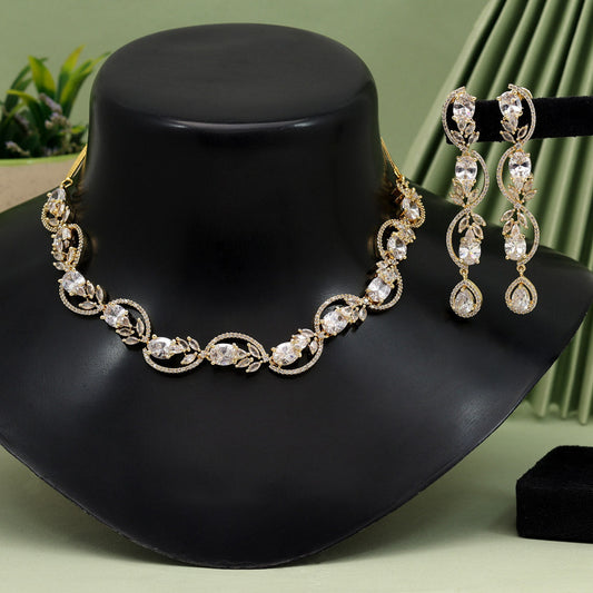 White Color American Diamond Necklace Set (CZN919WHT)