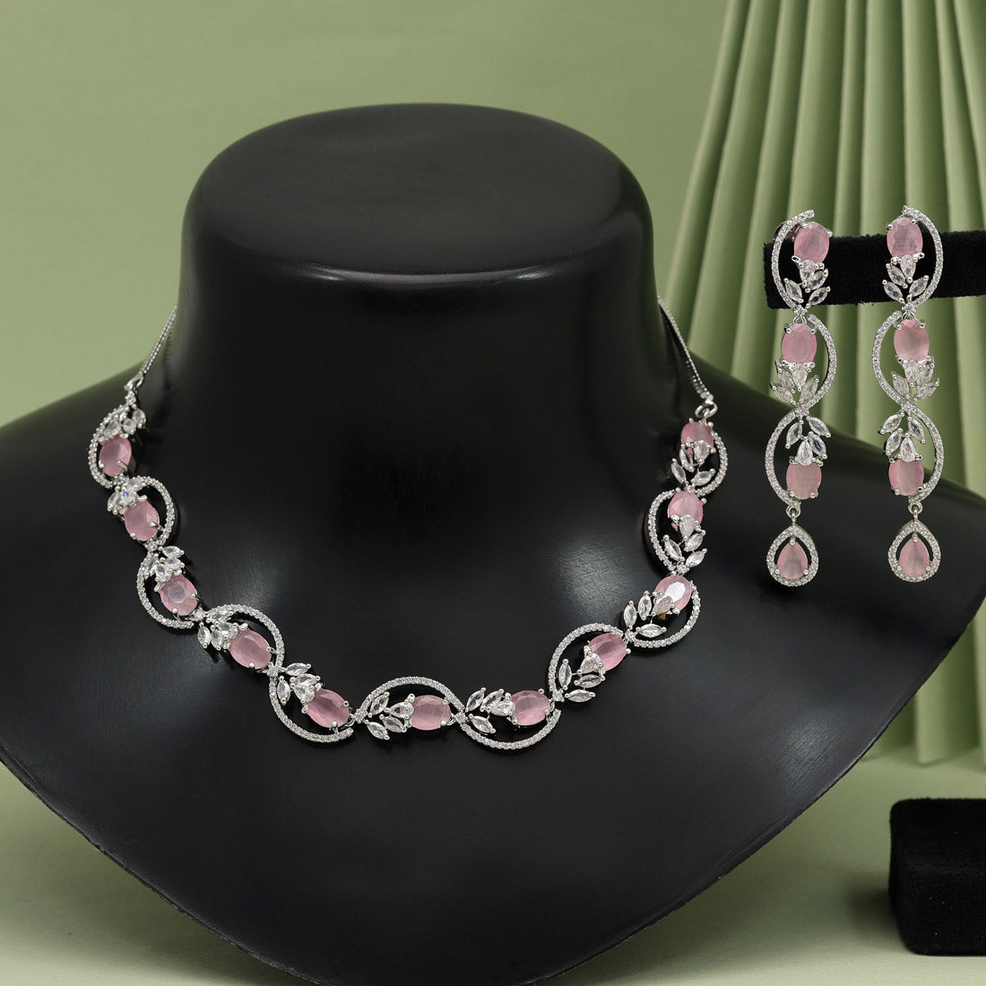 Pink Color American Diamond Necklace Set (CZN920PNK)