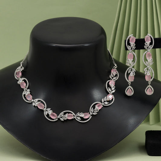 Pink Color American Diamond Necklace Set (CZN920PNK)