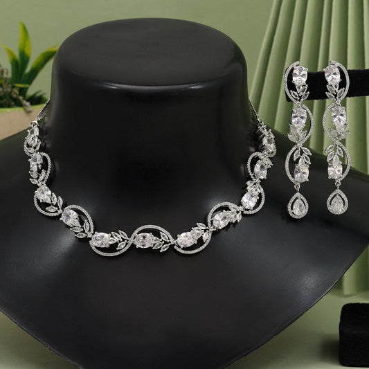Silver Color American Diamond Necklace Set (CZN920SLV)