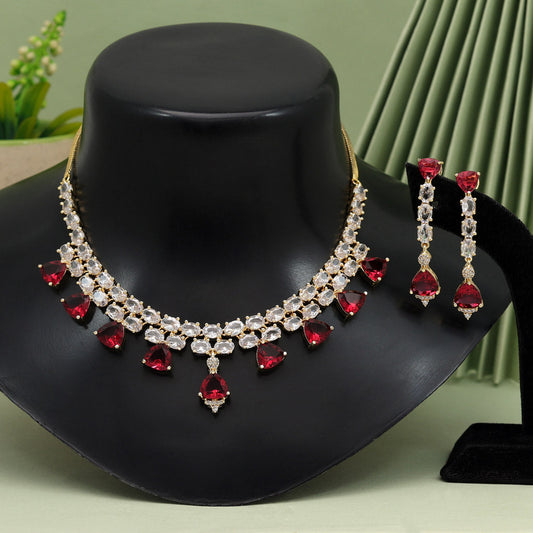 Ruby Color American Diamond Necklace Set (CZN921RUBY)