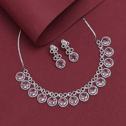 Silver Color American Diamond Necklace Set (CZN935SLV)