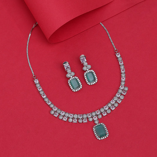 Pista Green Color American Diamond Necklace Set (CZN937PGRN)