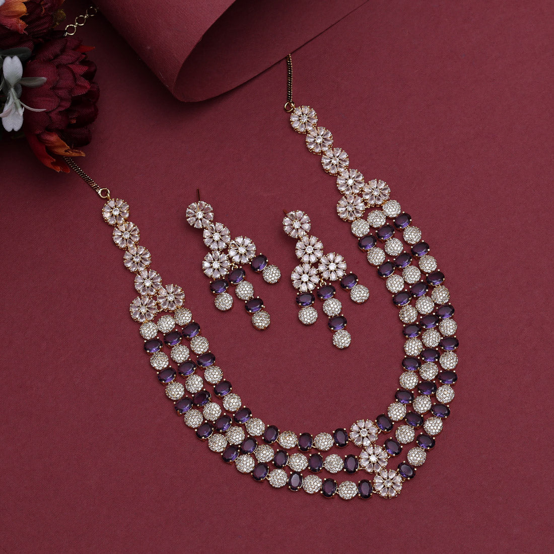 Purple Color American Diamond Necklace Set (CZN945PRP)