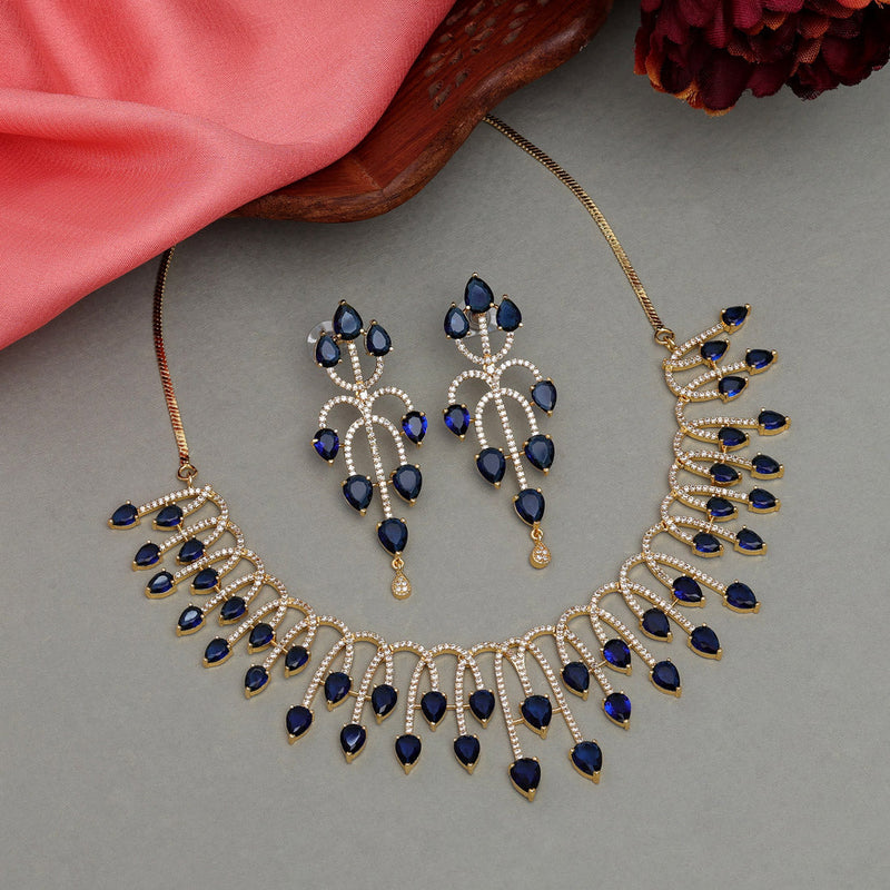 Blue Color American Diamond Necklace Set (CZN950BLU)