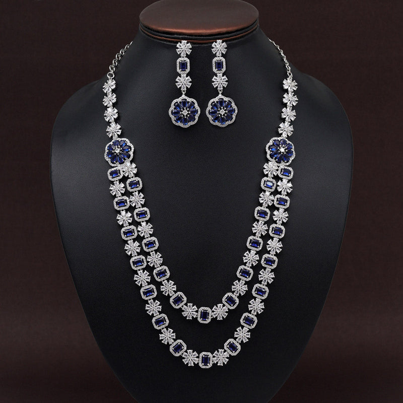 Blue Color American Diamond Necklace Set (CZN952BLU)