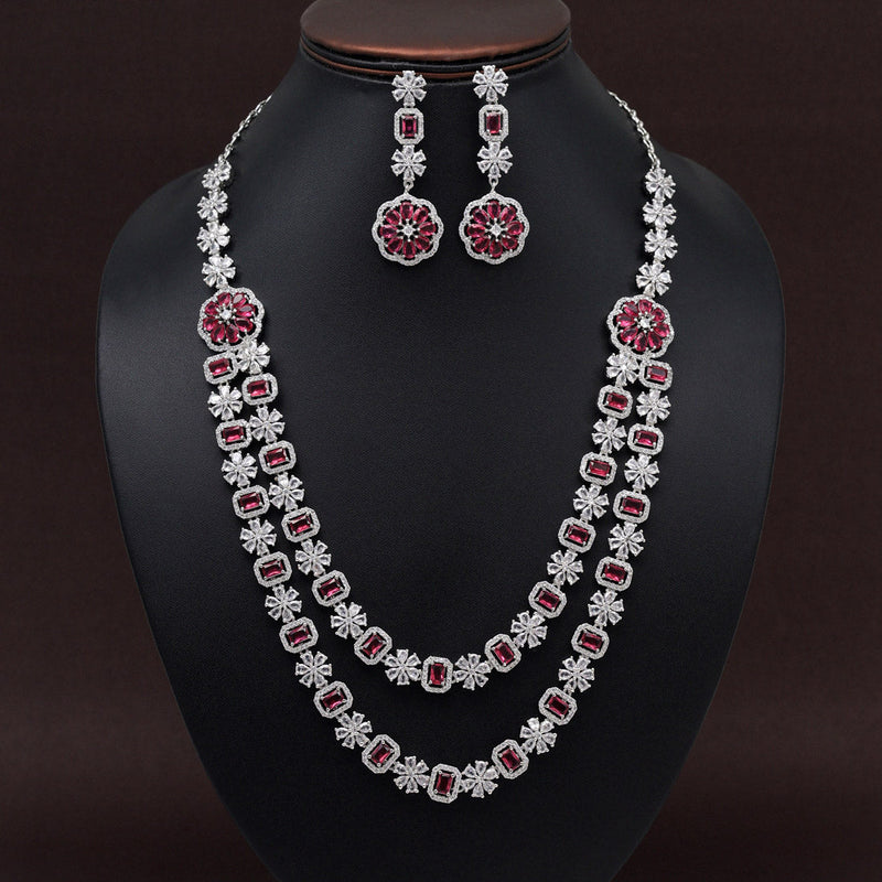 Ruby Color American Diamond Necklace Set (CZN952RUBY)