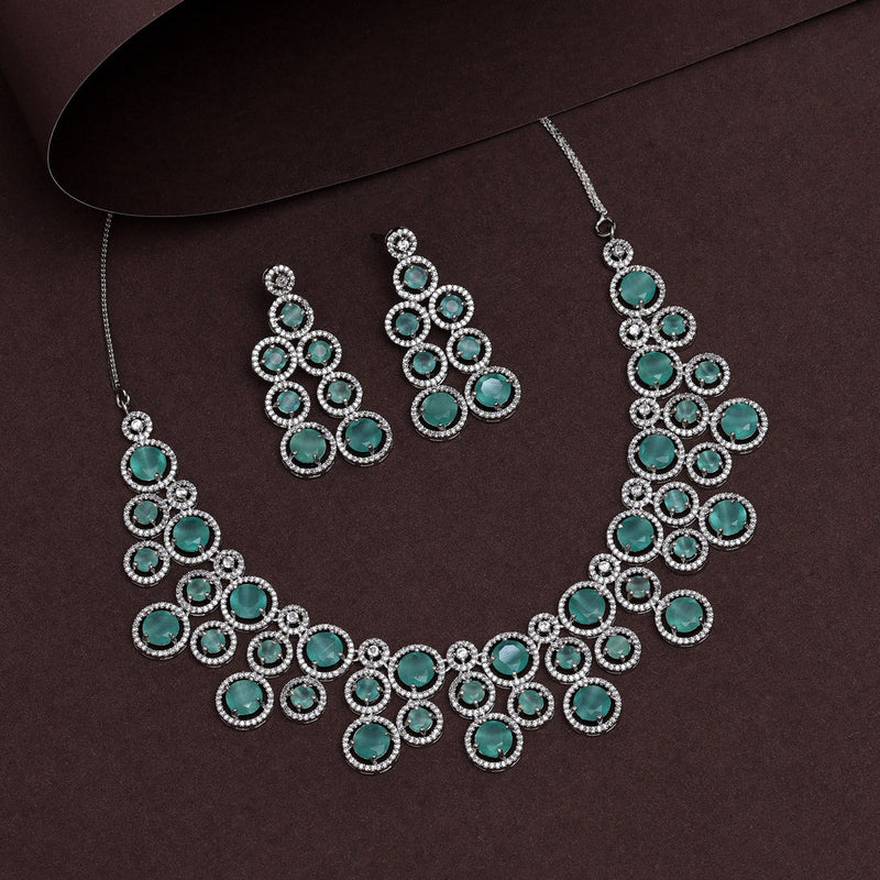 Pista Green Color American Diamond Necklace Set (CZN953PGRN)