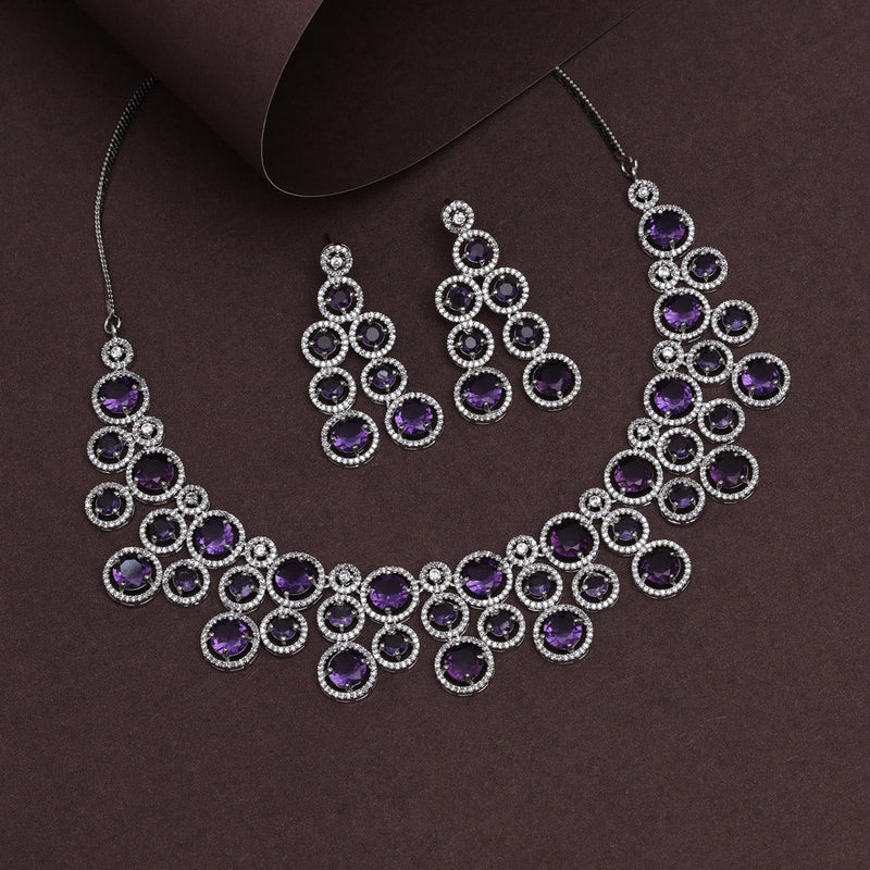 Purple Color American Diamond Necklace Set (CZN953PRP)