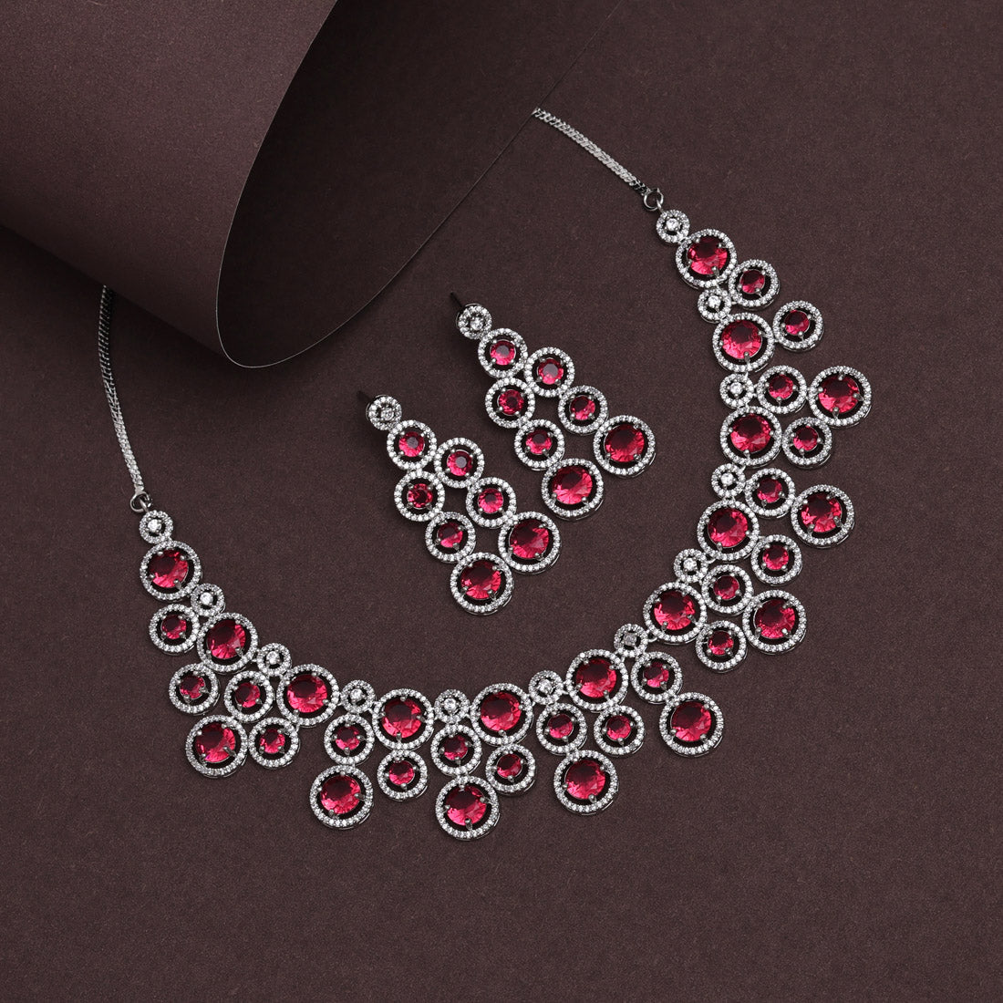 Ruby Color American Diamond Necklace Set (CZN953RUBY)