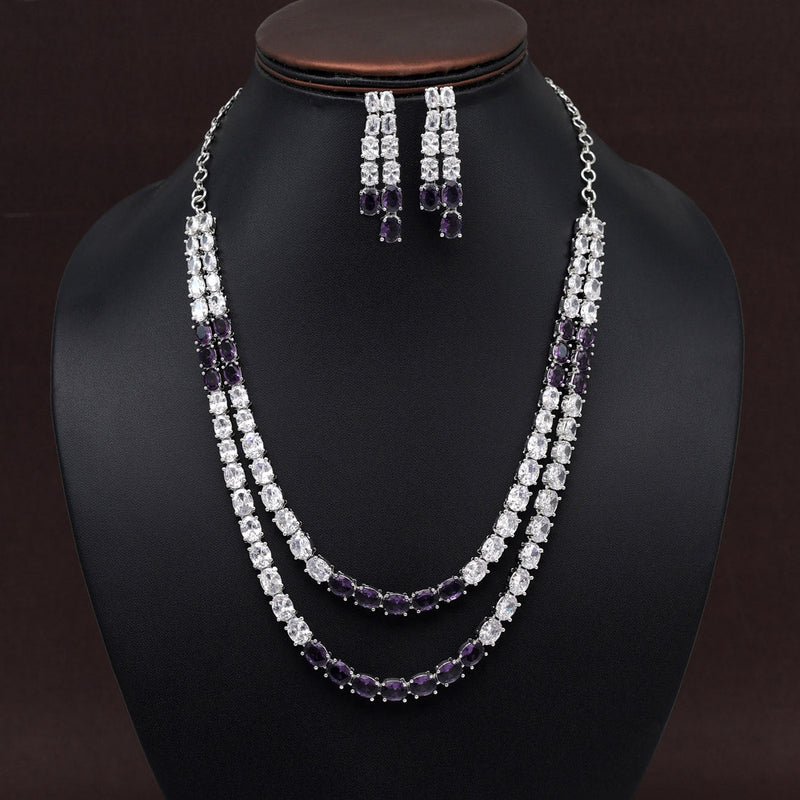 Purple Color American Diamond Necklace Set (CZN954PRP)