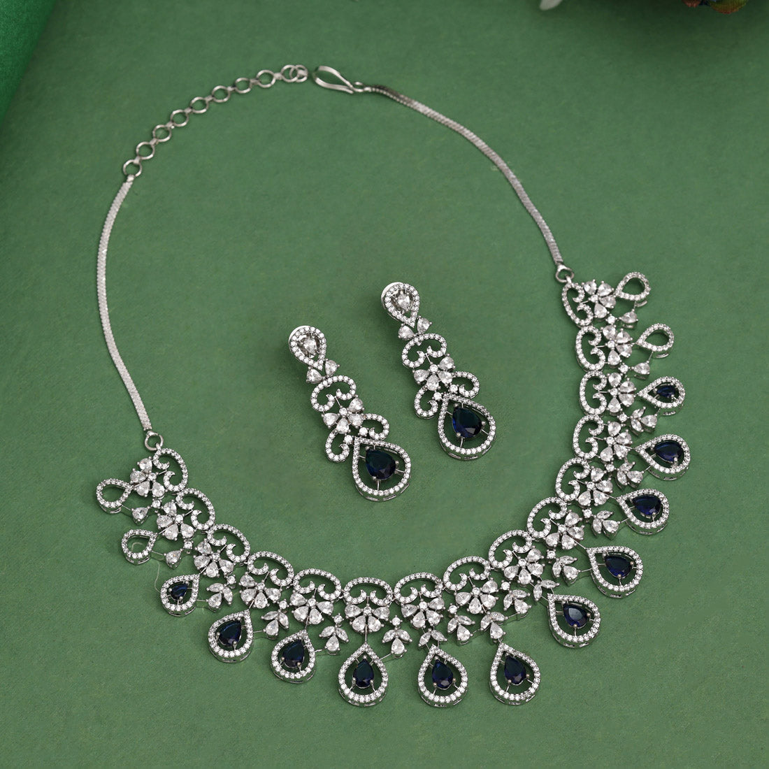 Blue Color American Diamond Necklace Set (CZN960BLU)
