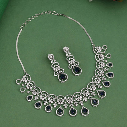 Blue Color American Diamond Necklace Set (CZN960BLU)