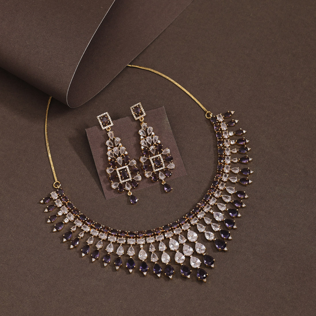 Purple Color American Diamond Necklace Set (CZN970PRP)