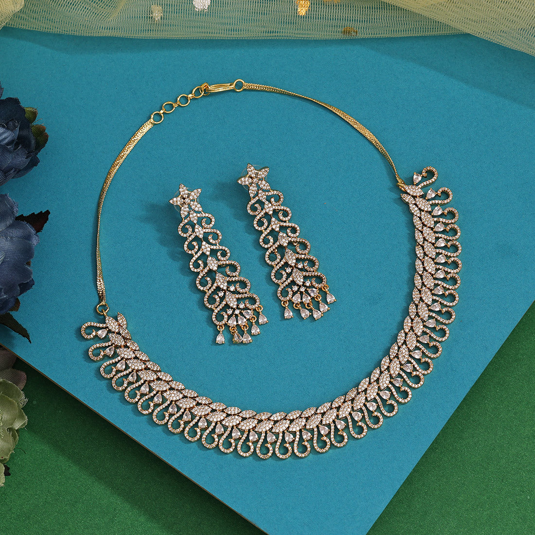 White Color American Diamond Necklace Set (CZN975WHT)