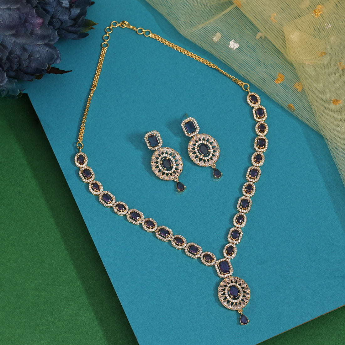 Purple Color American Diamond Necklace Set (CZN976PRP)