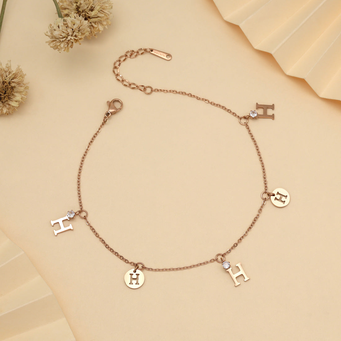 Rose Gold Color Surgical Steel 18k Rose Gold Plated Demi Fine Single Foot Anklets