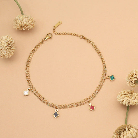 Multi Color Surgical Steel 18k Gold Plated Demi Fine Single Foot Anklets