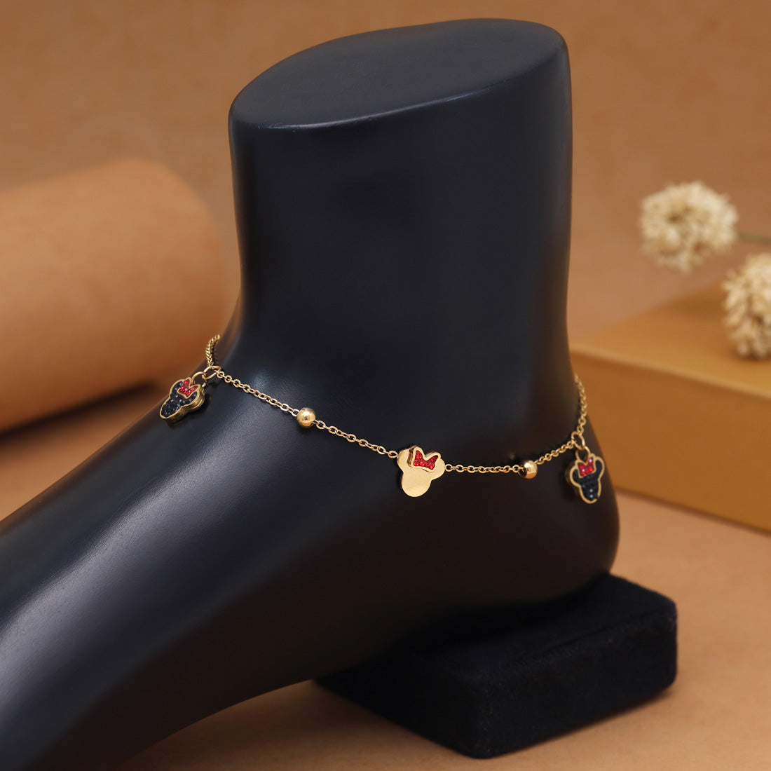 Multi Color Surgical Steel 18k Gold Plated Demi Fine Single Foot Anklets