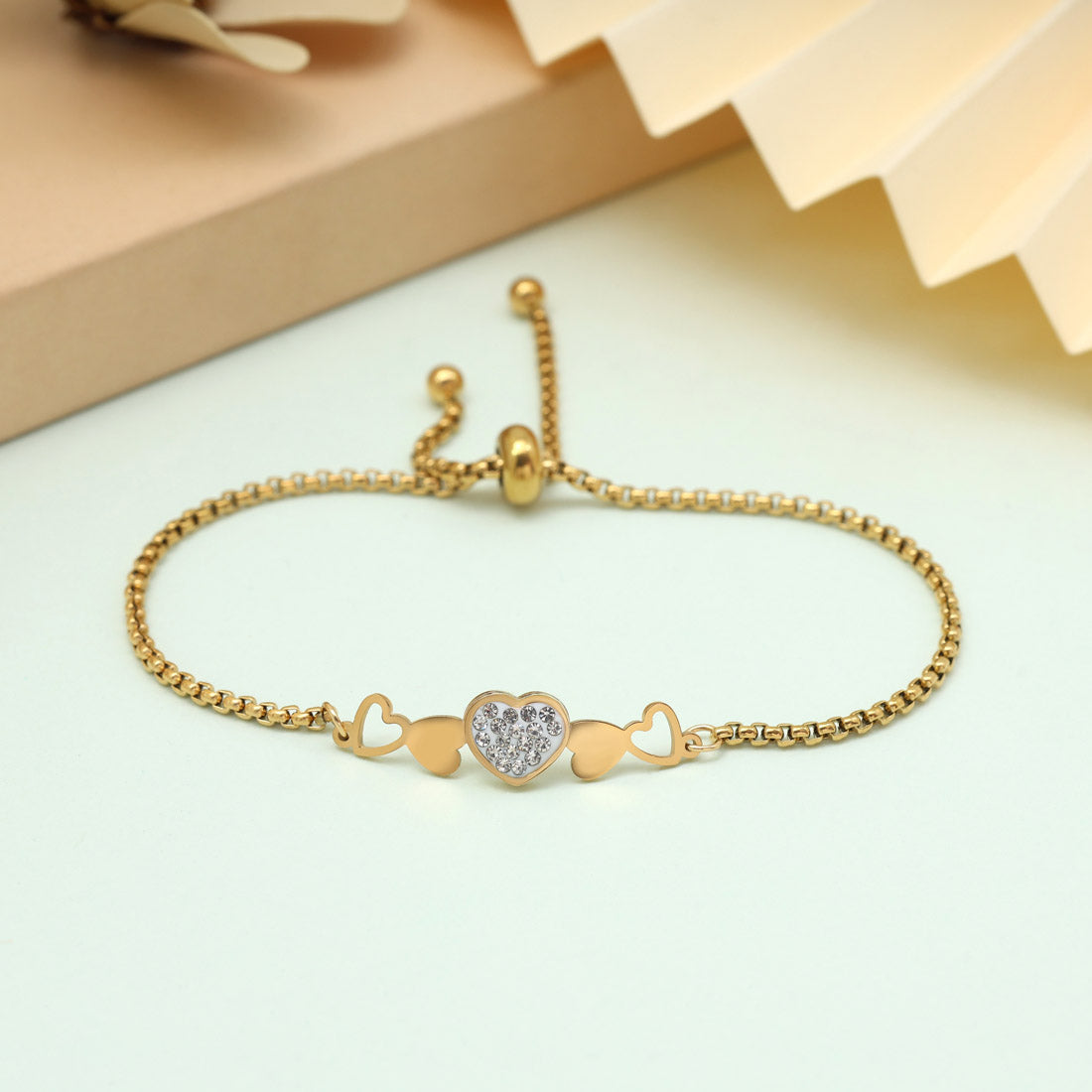 Sleek White Color Stainless Steel 18k Gold Plated Demi Fine Bracelet
