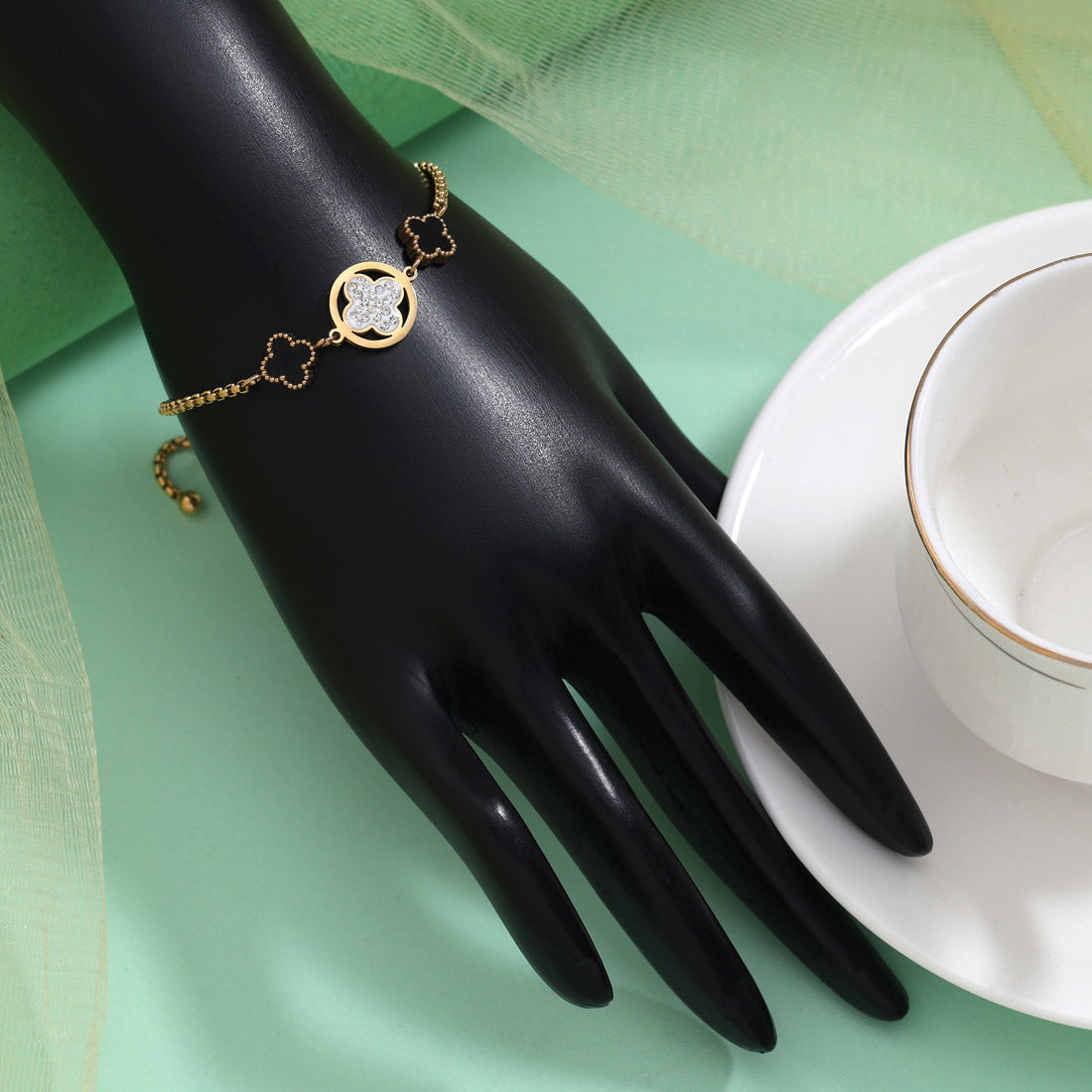 Bold Black Color Stainless Steel 18k Gold Plated Demi Fine Bracelet