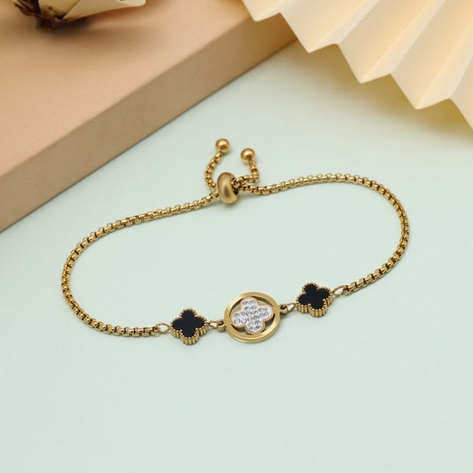 Bold Black Color Stainless Steel 18k Gold Plated Demi Fine Bracelet