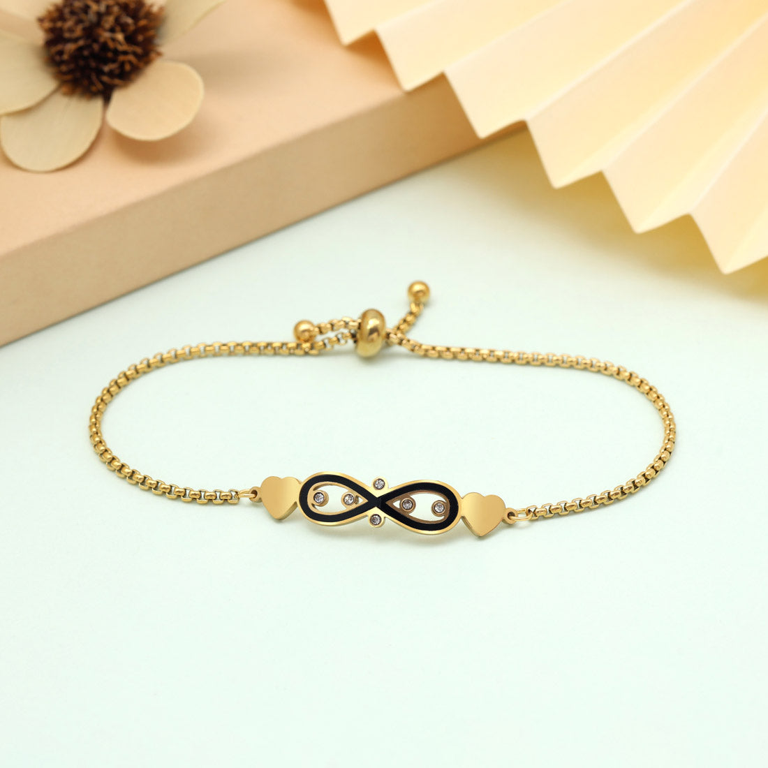 Sleek Matte Black Color Stainless Steel 18k Gold Plated Demi Fine Bracelet