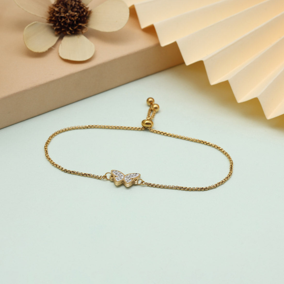 Butterfly White Color Stainless Steel 18k Gold Plated Demi Fine Bracelet