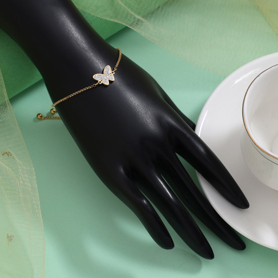 Butterfly White Color Stainless Steel 18k Gold Plated Demi Fine Bracelet