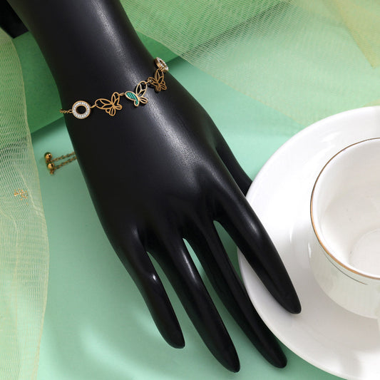 Fresh Green Color Stainless Steel 18k Gold Plated Demi Fine Bracelet