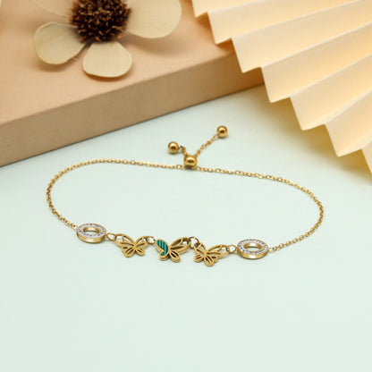 Fresh Green Color Stainless Steel 18k Gold Plated Demi Fine Bracelet