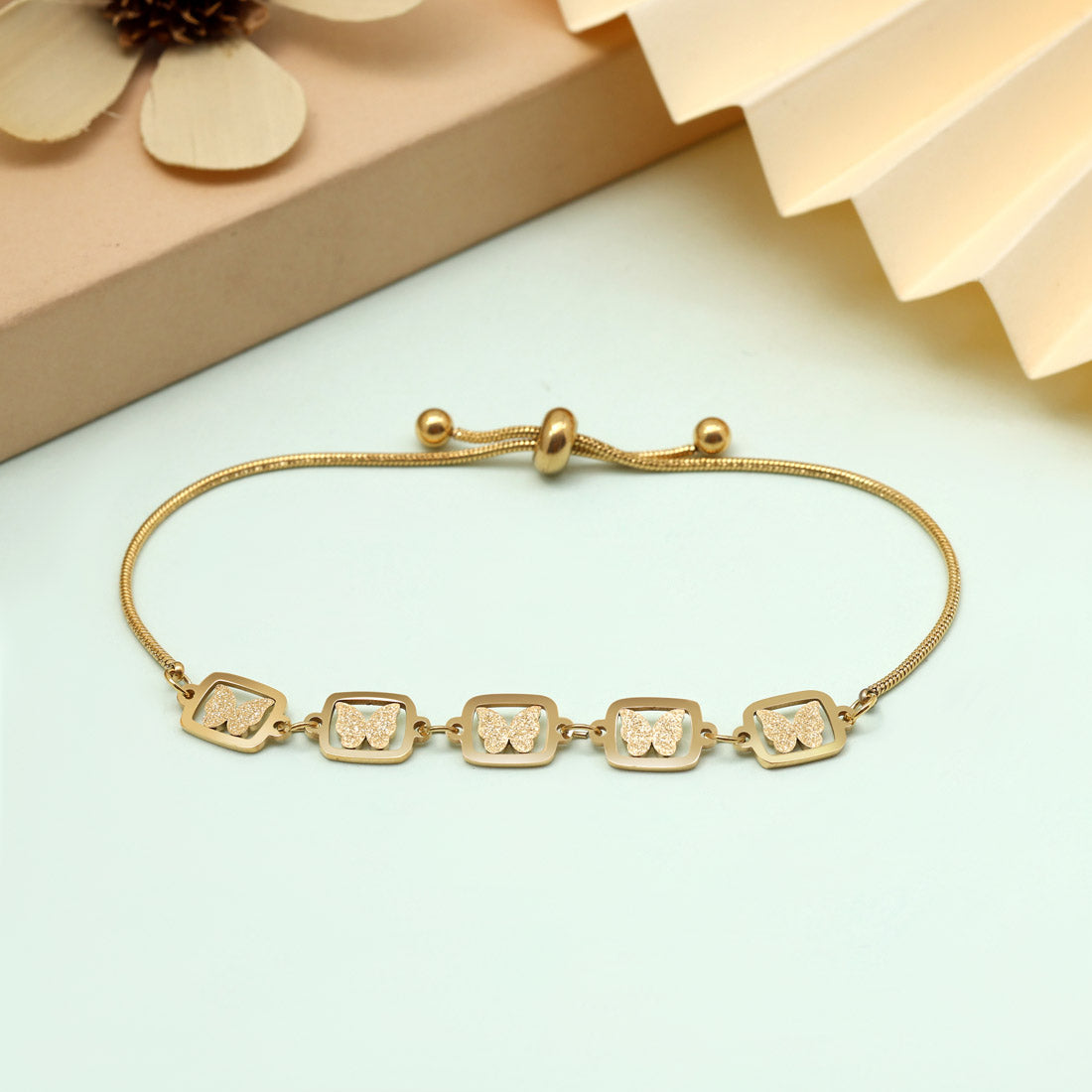 Polished Gold Color Stainless Steel 18k Gold Plated Demi Fine Bracelet
