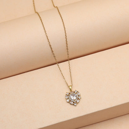 White Color Heart Shape Stainless Steel 18k Gold Plated Demi Fine Pendant