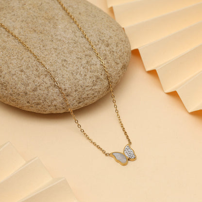 Gold Color Butterfly Shape Stainless Steel 18k Gold Plated American Diamond Demi Fine Pendant