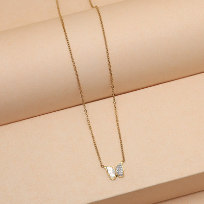 Gold Color Butterfly Shape Stainless Steel 18k Gold Plated American Diamond Demi Fine Pendant