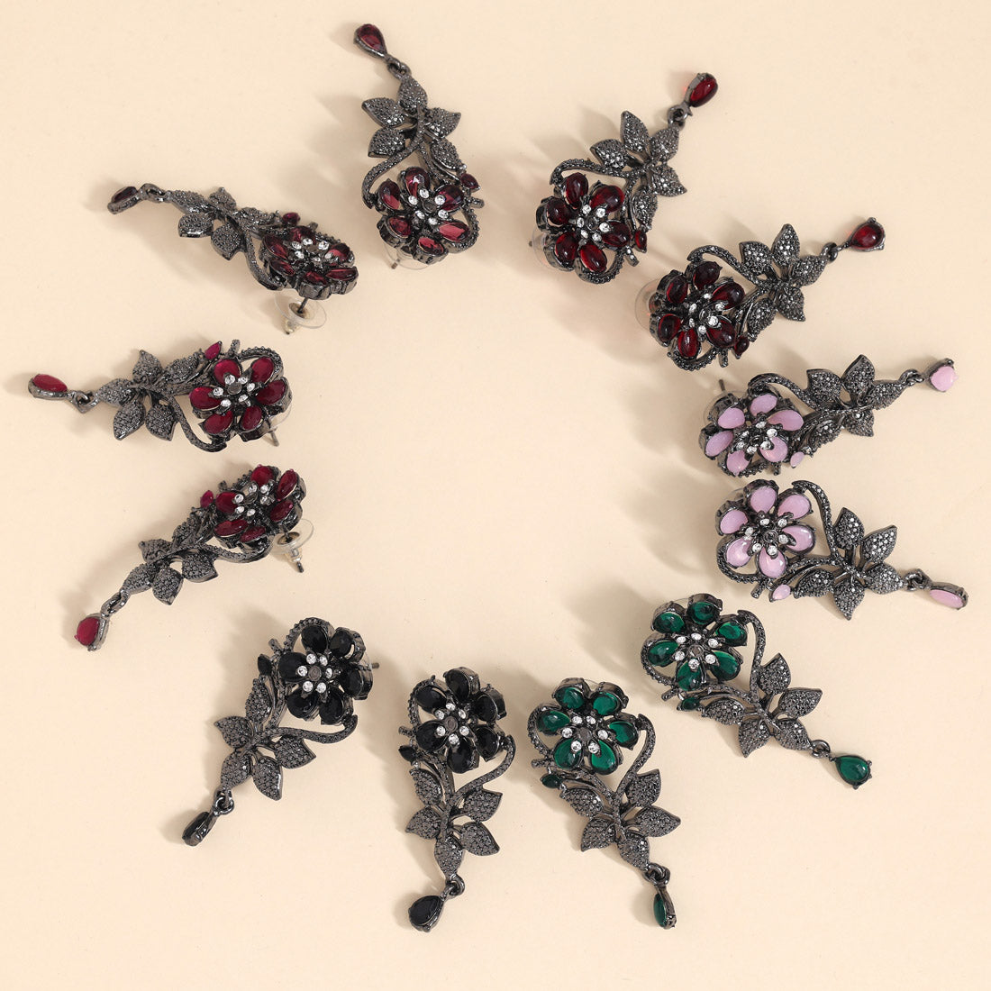 Assorted Color 6 Pairs Of Black Antique Earrings (DRKDE122CMB)