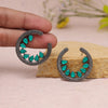Green Color Black Antique Earrings (DRKDE162GRN)