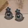 Green Color Black Antique Earrings (DRKDE165GRN)