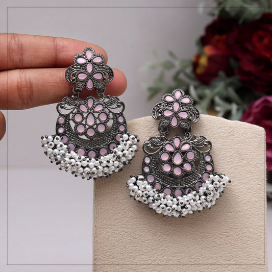 Pink Color Black Antique Earrings (DRKDE169PNK)