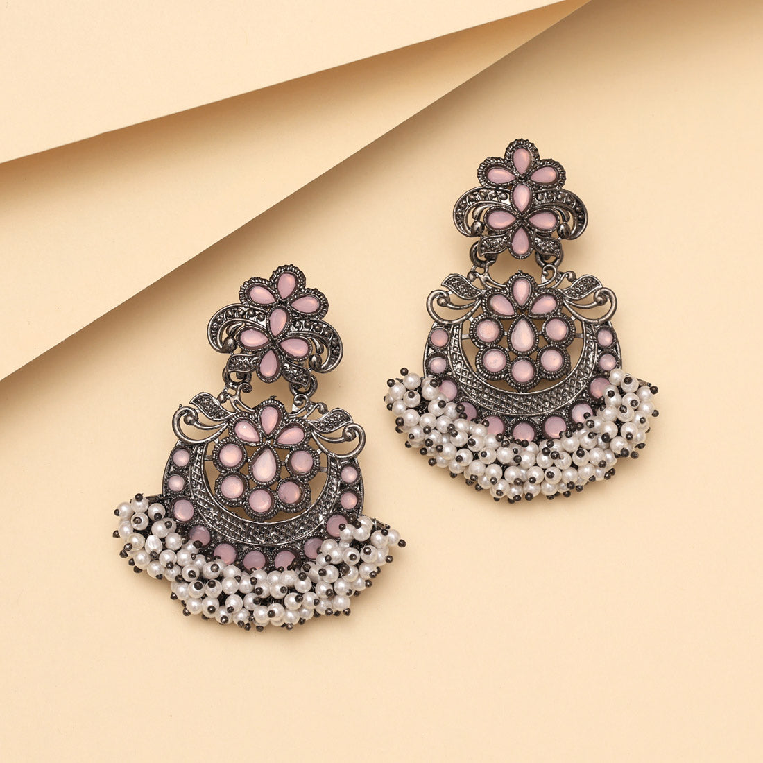 Pink Color Black Antique Earrings (DRKDE169PNK)