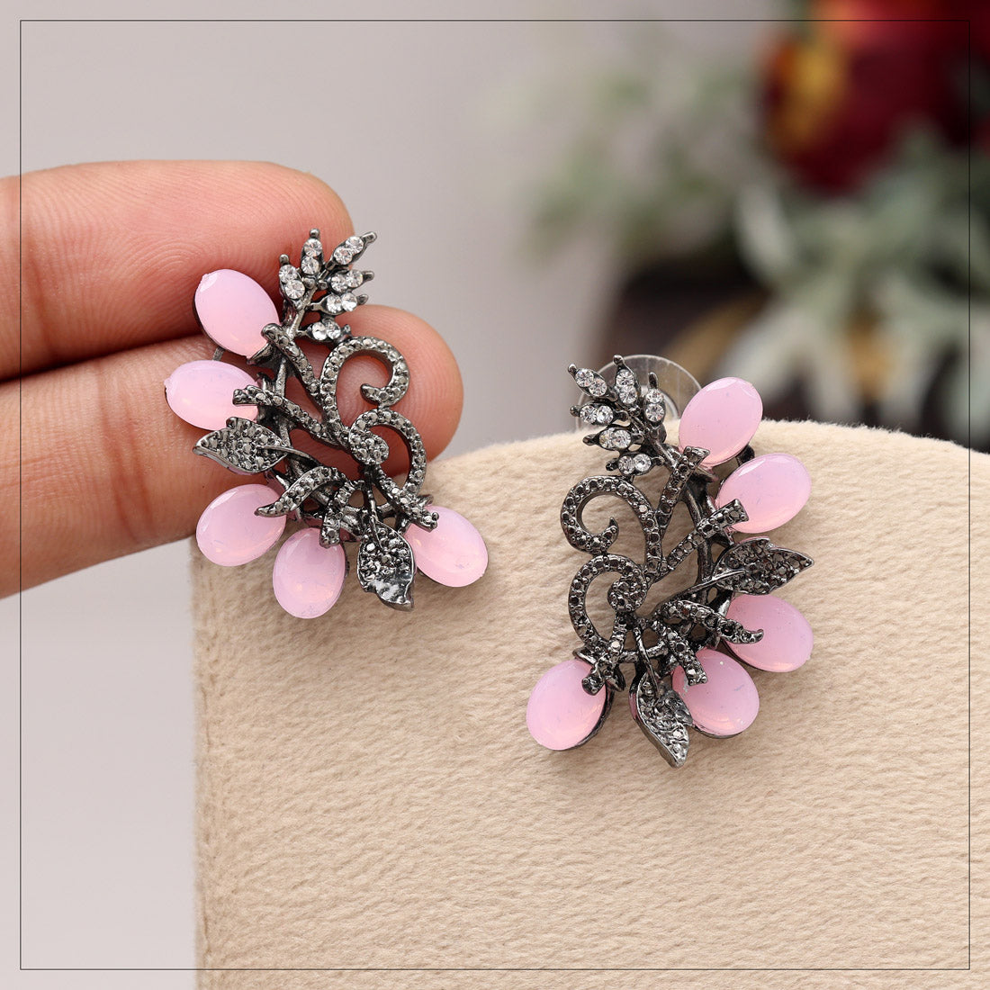 Pink Color Black Antique Earrings (DRKDE171PNK)