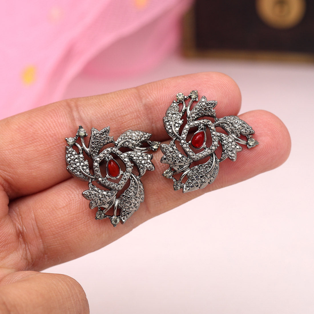 Orange Color Black Antique Earrings (DRKDE172ORG)